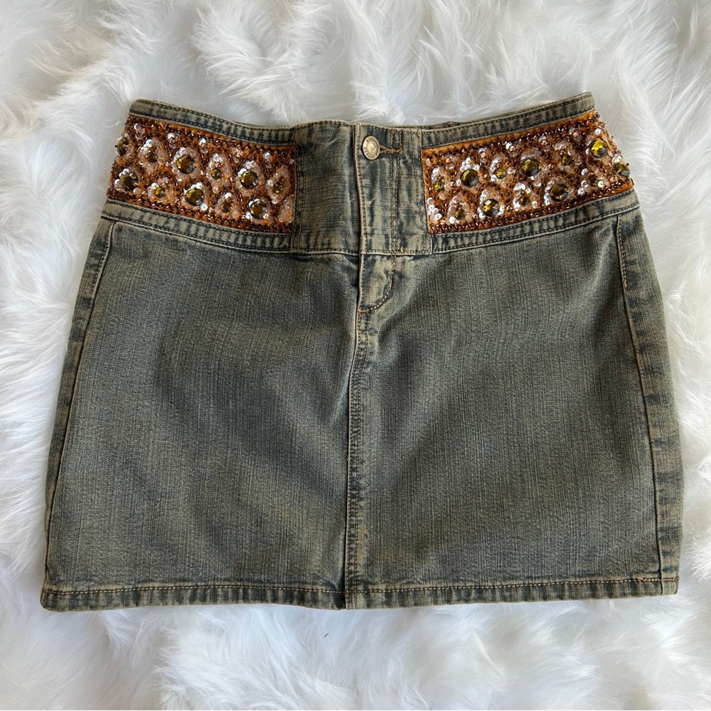 NWT Vintage Express Denim Jeweled Crusted Mini Skirt‎